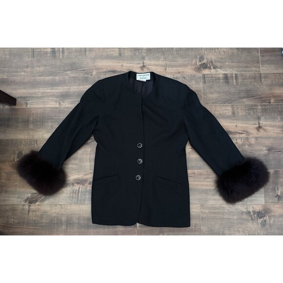 Vintage Lynn Greene for Richard Neal Jacket Women Size 12 Wool Dyed Blue Fox Fur - Picture 1 of 9